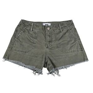 PAIGE Mayslie Olive Green Cut Off Raw Frayed Hem Casual Utility Shorts- Size 26